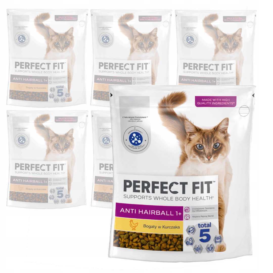 Perfect Fit Antihairball 1+ 6x750g Suché krmivo pre mačky s kuracím mäsom