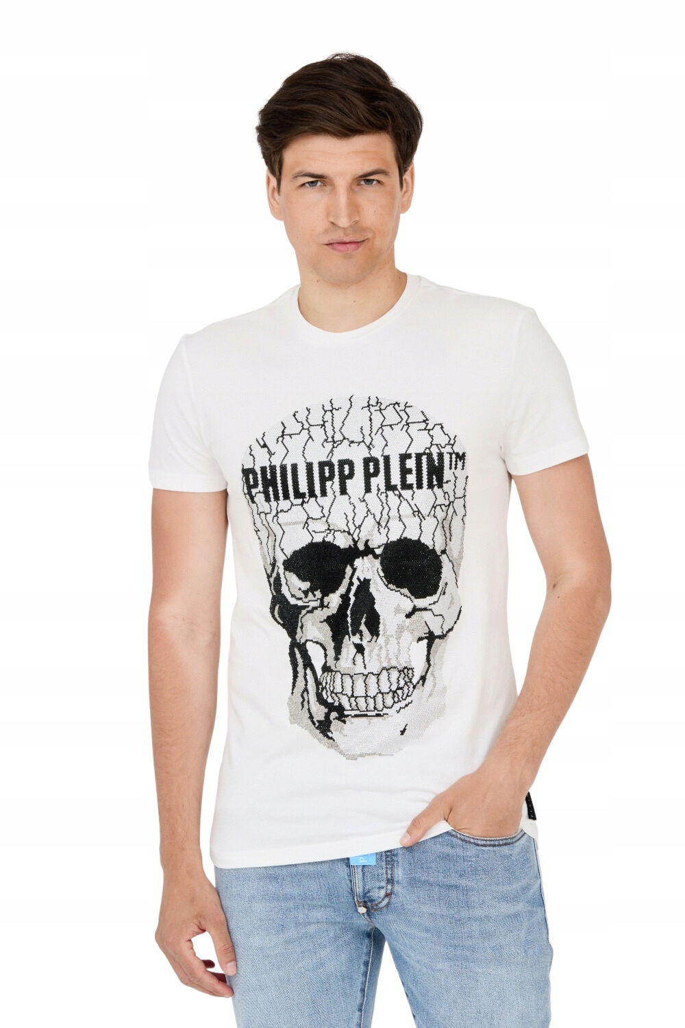 Philipp Plein Tričko biele s popraskanou lebkou M