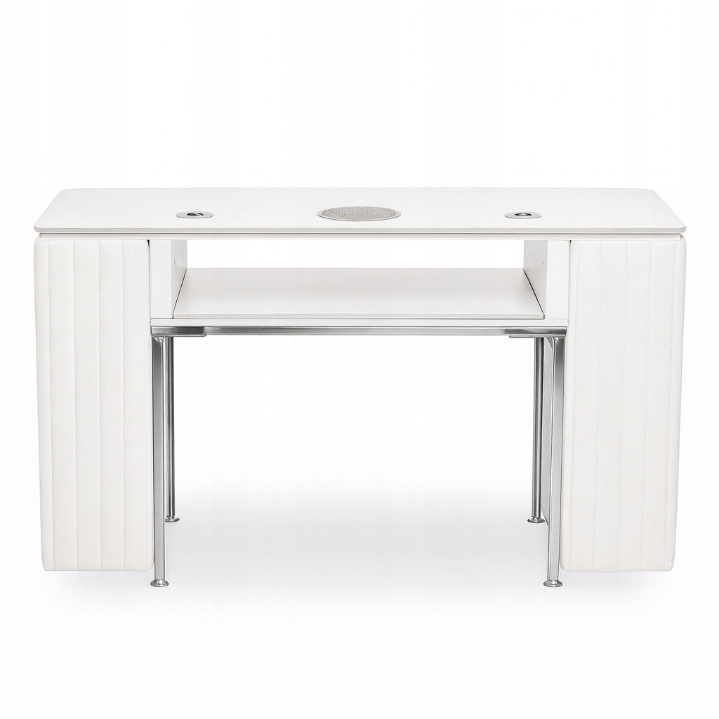 Písací stôl na manikúru biele, strieborné prešívané keramická doska 130x45x78