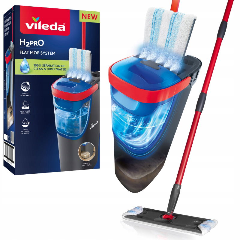 Plochý mop Vileda H2prO s vedrom, separácia, čistá špinavá voda, 2 nádrže