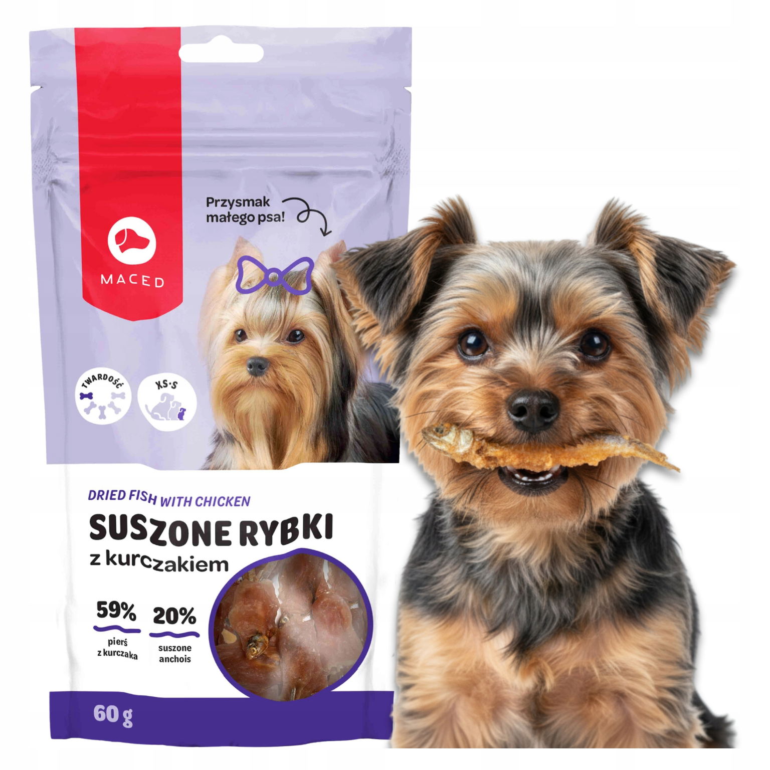 Pochúťka pre psa Pochúťky psov Maced Sušené rybky s kuracím mäsom 60 g
