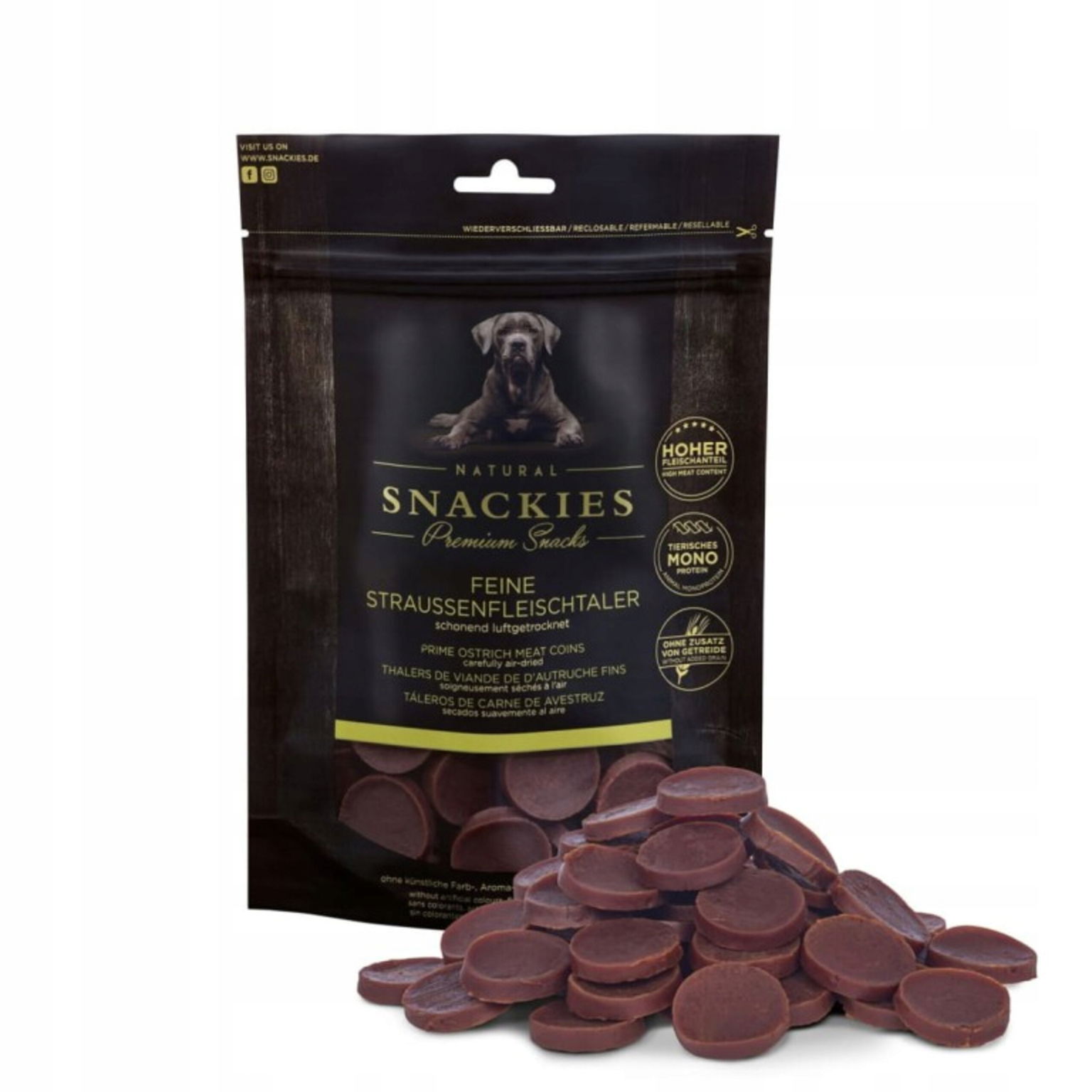 Pochúťka pre psa Premium Snacks pštrosie krúžky chutné prírodné 150 g