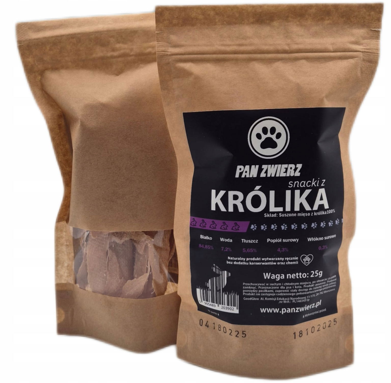 Pochúťky z králika pre psa a mačku 100 % mäso, 25 g. prírodné, PanZwierz
