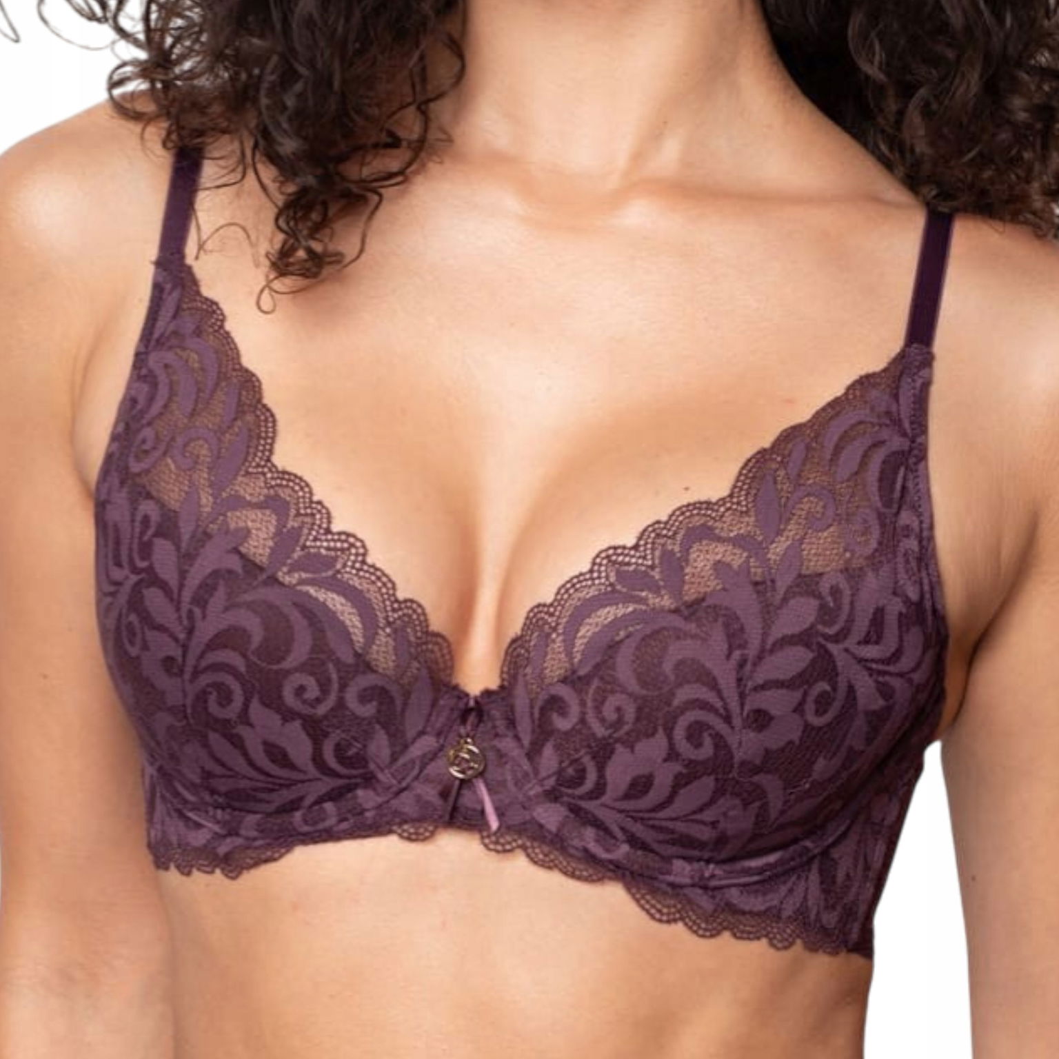 Podprsenka Agio DB-9316 podprsenka push-up čipkovaná braletka Fialová D 70
