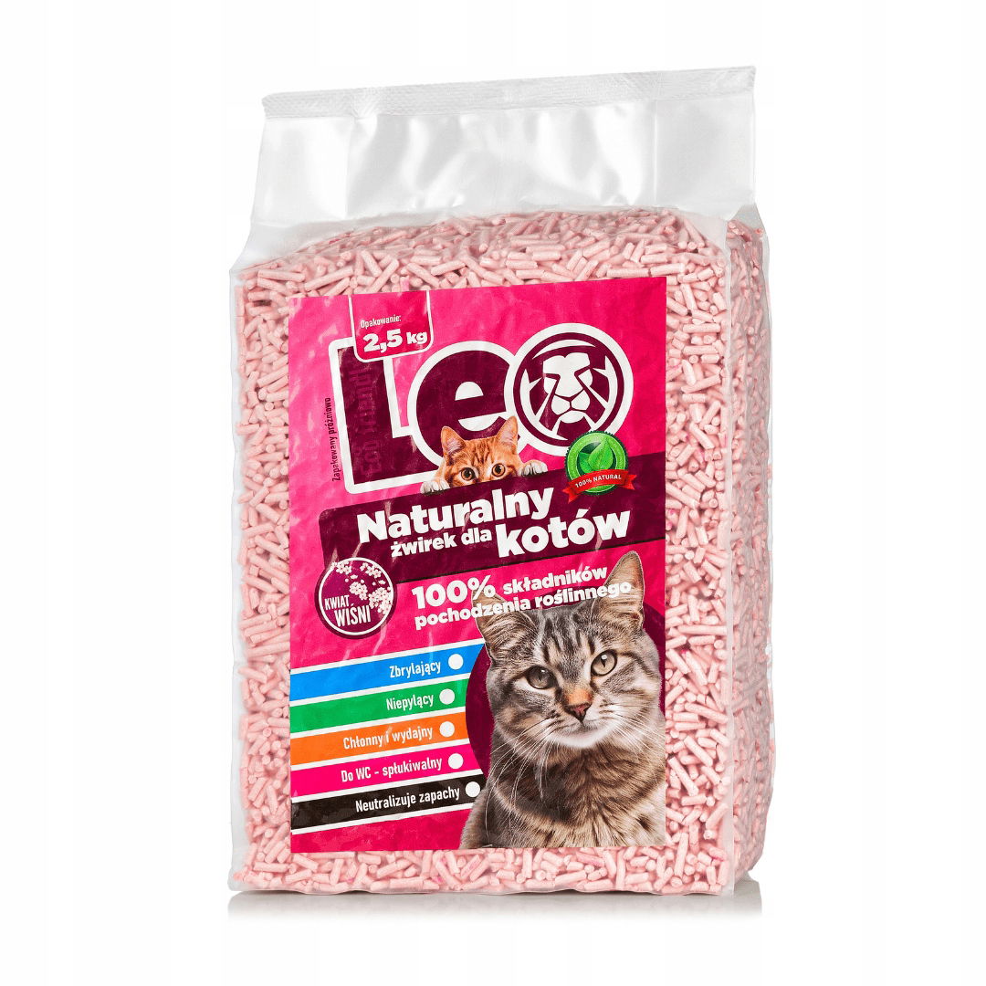 Podstielka pre mačky Leo 2,5kg biologicky odbúrateľná, hrudkujúca, Kvet čerešne