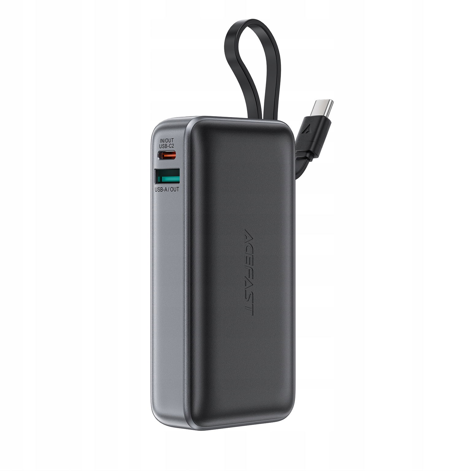 Powerbanka 10000 mAh PD30W s vstavaným káblom Usb-c čierna