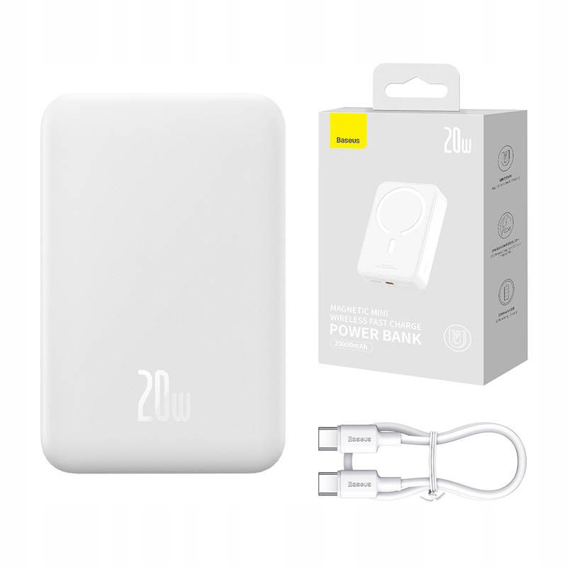 Powerbanka Baseus Magnetic Mini 20000 mAh 20 W biela kábel Usb-c Usb-c