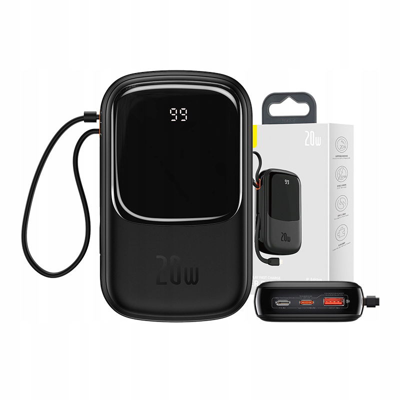 Powerbanka Baseus Qpow Pro s káblom Lightning, portom Usb-c a Usb, 20000 mAh,