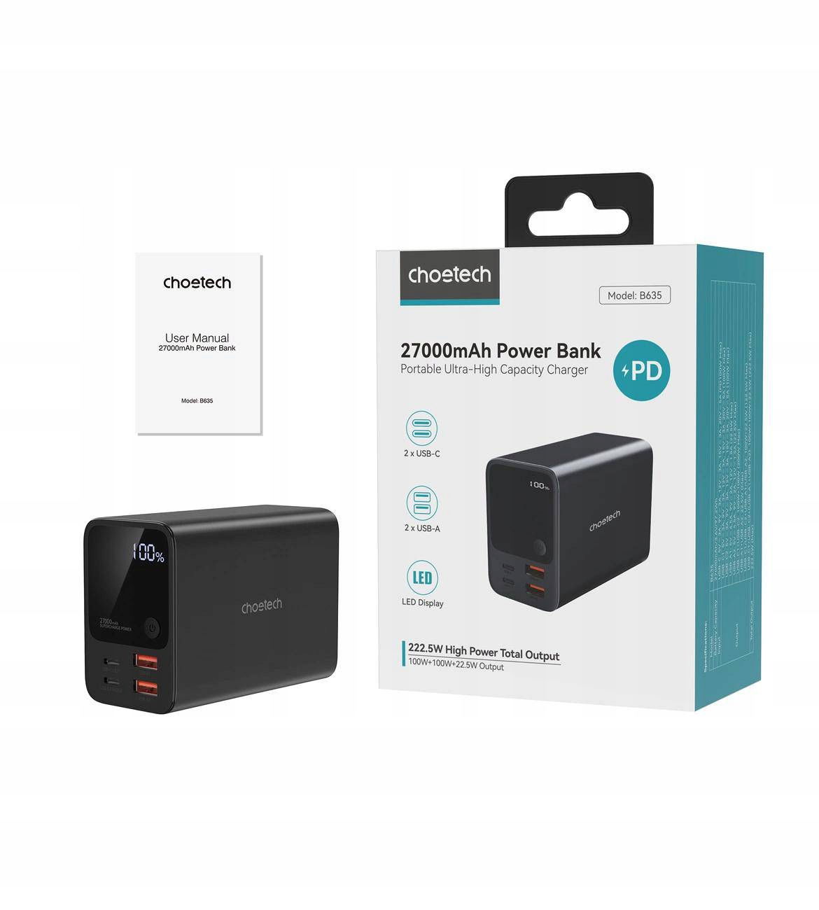 Powerbanka Choetech B635Bk Usb-A Usb-C 22.5W 27000Mah čierna