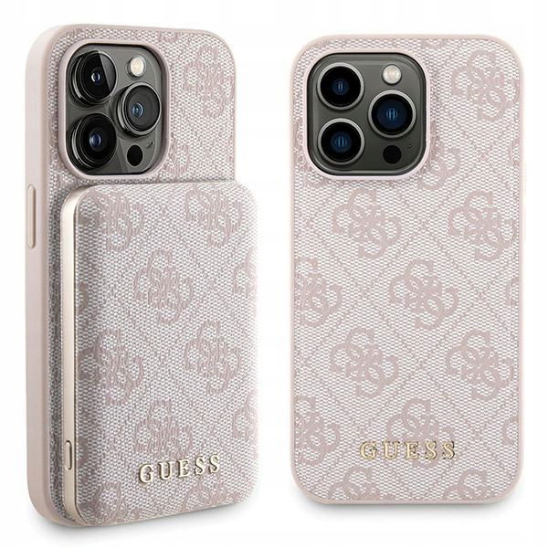 Praktické puzdro Guess powerbanka 5000 mAh pre iPhone 14 Pro 6.1" MagSafe ružová