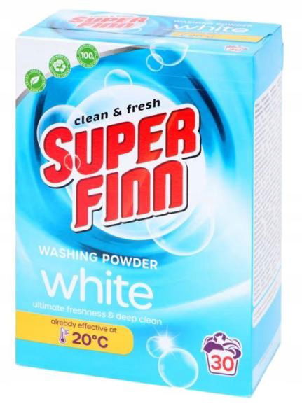 Prášok na pranie Superfinn White 1,95 kg pre bielu, jemnú vôňu