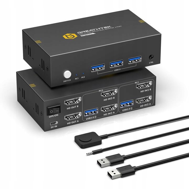 Prepínač 8K 60 Hz Hdmi Kvm Switch 2 Pc 2 Usb Monitory 3.0 Greathtek