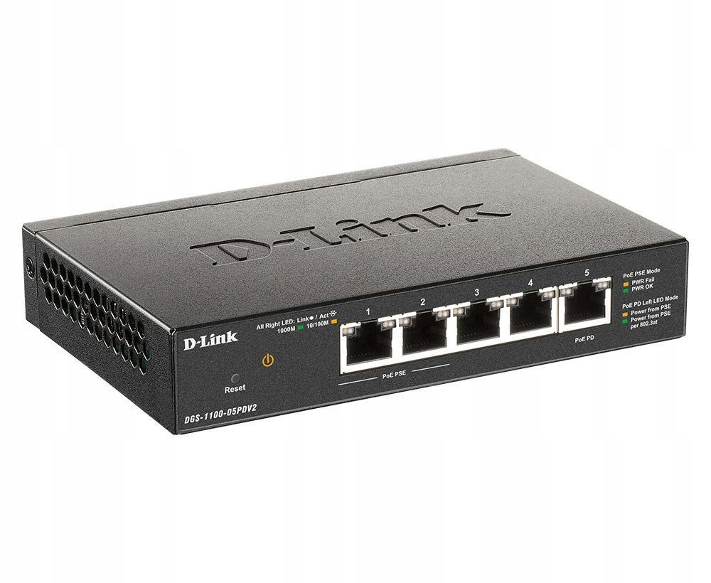 Prepínač D-Link DGS-1100-05PDV2 5 PoE Porty na stôl