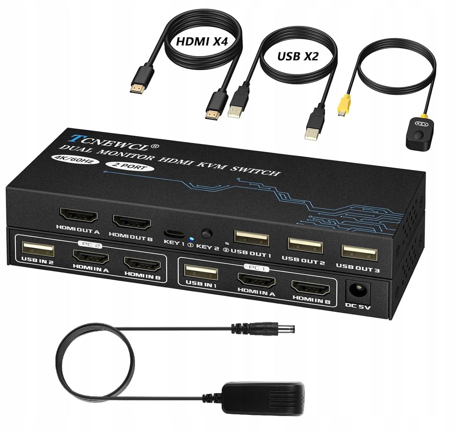 Prepínač Kvm Hdmi Tcnewcl, 2 porty, 4 Hdmi, 2 Usb
