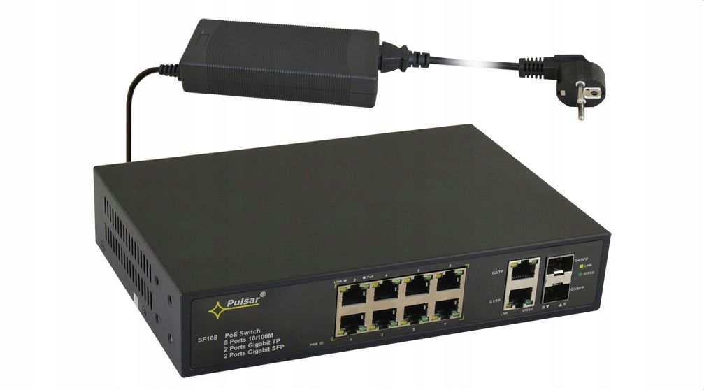 Prepínač Pulsar SF108 PoE 2x Sfp 8x PoE 2x UpLink
