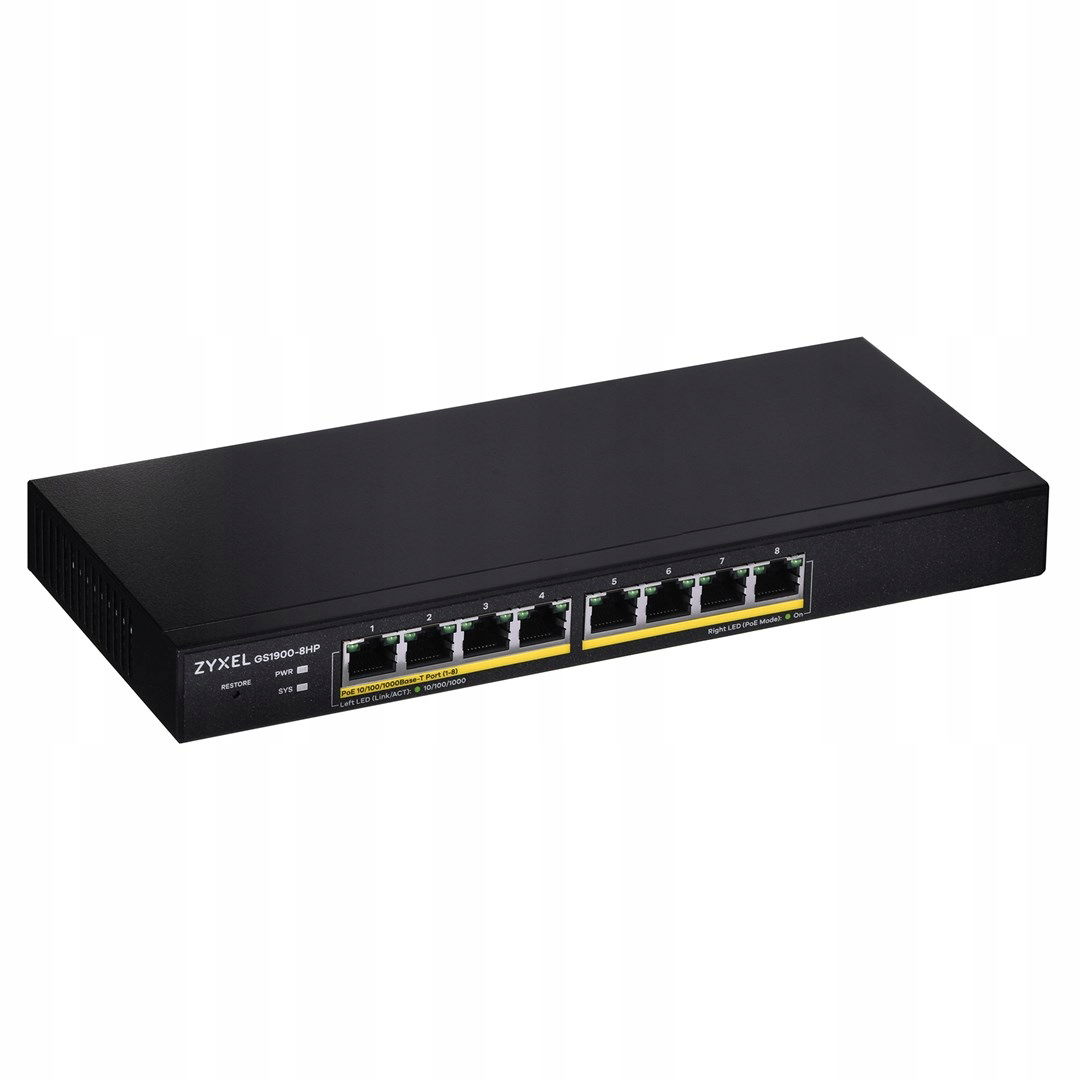 Prepínač Zyxel GS1900-8HP 8p PoE (PoE+: 8;) 77W spravovaný gigabit