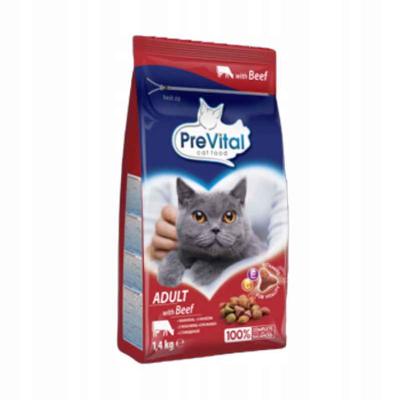 PreVital suché krmivo pre mačky hovädzie mäso 1,4 kg
