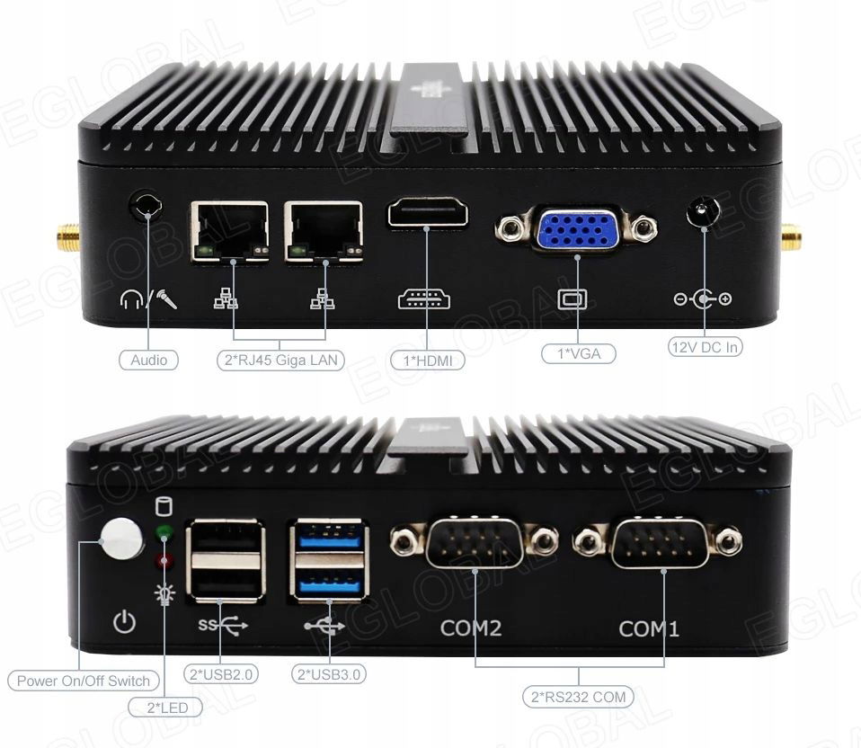 Priemyselný mini Pc Intel Hdmi Vga 2xRJ45 Rs IoT