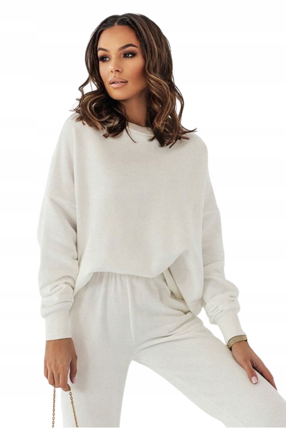 Príjemná A Mäkká Oversize Mikina S Marhuľou, Smotanová, M/L