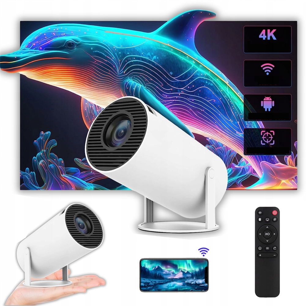 Projektor HY300 2025 Nová Verzia Hd Wifi Prenosný Smart Android Tv Biely