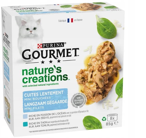 Purina Gourmet Nature's Creations vlhké krmivo pre mačky s rybími príchuťami 8x85 g