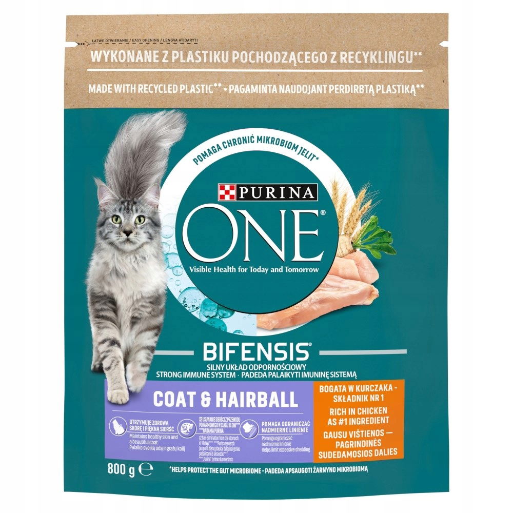 Purina One Bifensis Coat & Hairball Kuracie Mäso suché krmivo pre mačky 800 g