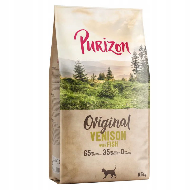 Purizon suché bezobilné krmivo pre mačky Jeleň s rybou 2,5 kg na váhu