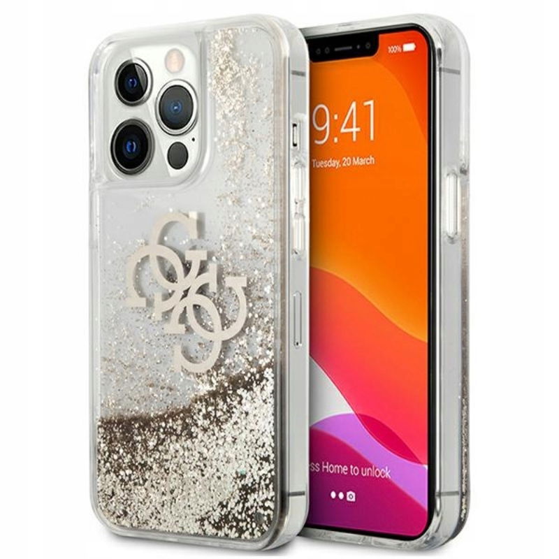 Puzdro Guess 4G Big Liquid Glitter pre iPhone 13 Pro Max 6,7" zlaté