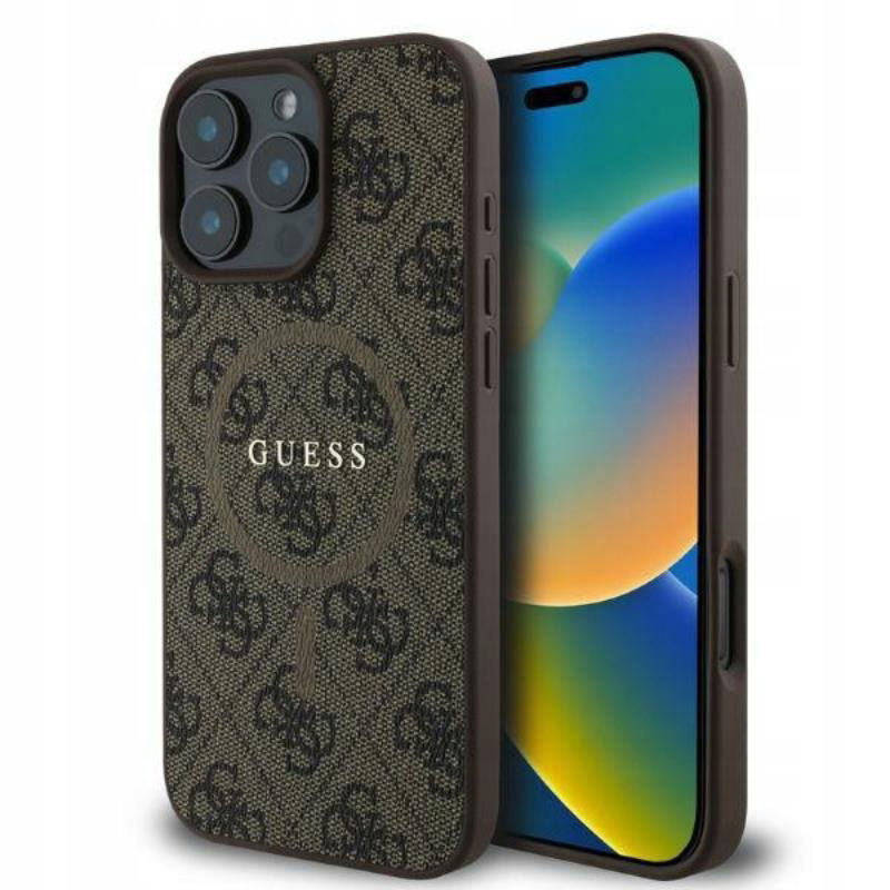 Puzdro Guess 4G Ring Classic Logo MagSafe pre iPhone 16 Pro Max, hnedé
