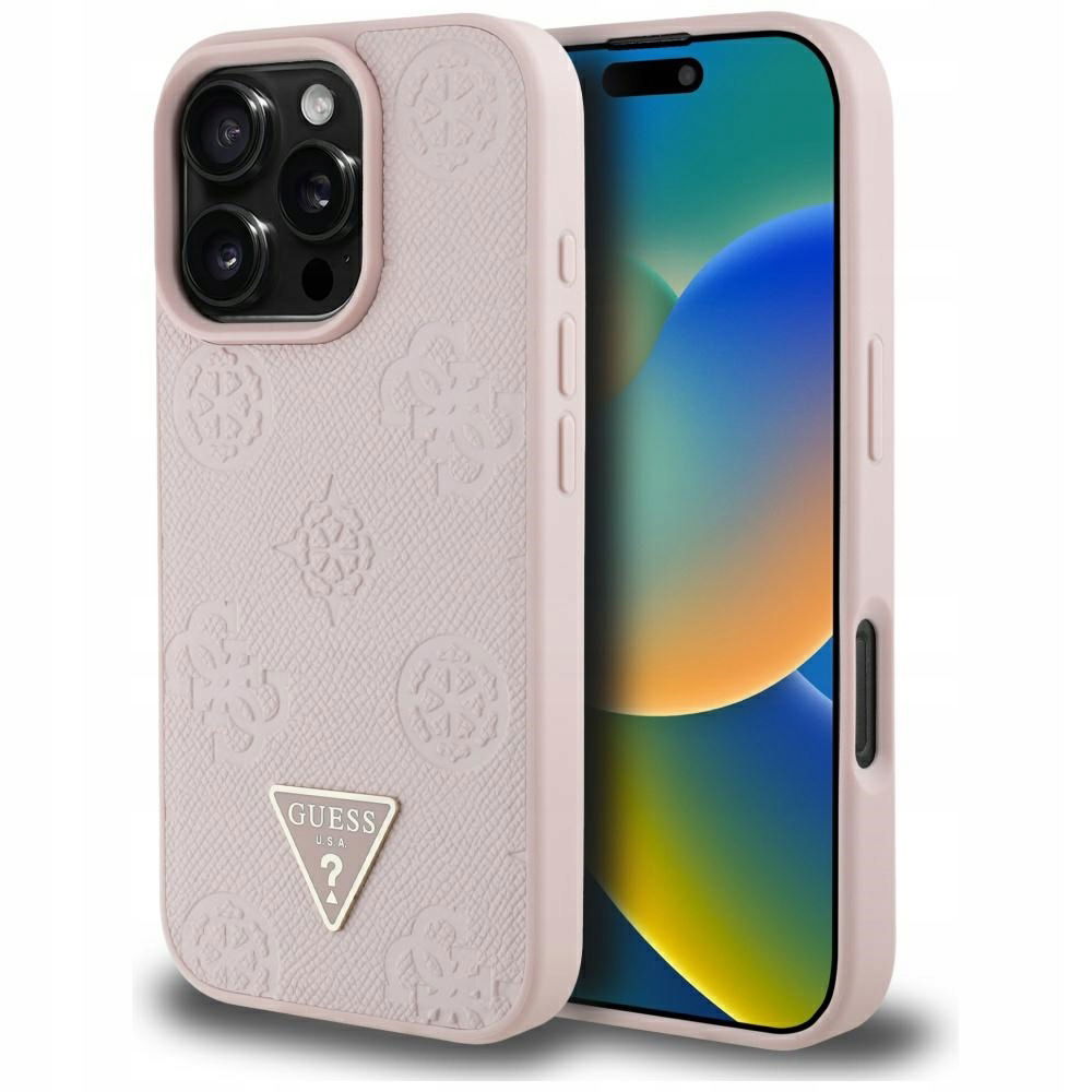 Puzdro Guess Grained Hot Stamp Peony Triangle Logo MagSafe pre iPhone 16 Pro