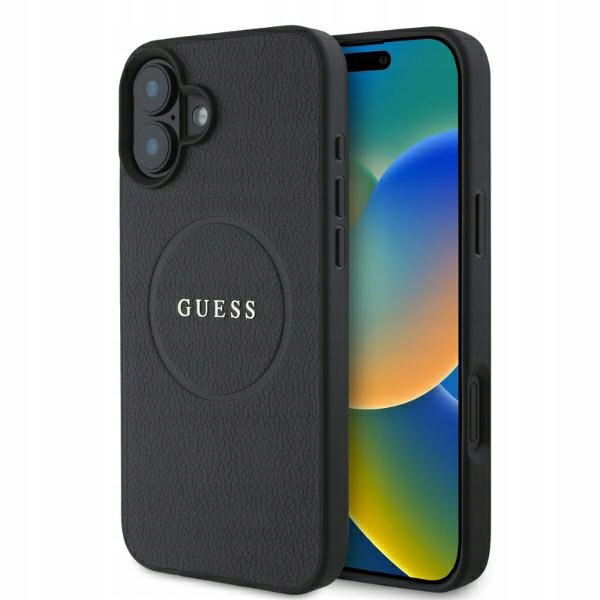 Puzdro Guess Pre Iphone 16 6.1" Čierny Magsafe Zlatý Krúžok