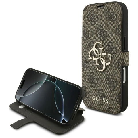 Puzdro Guess pre iPhone 17 Pro Book 4G Metal Logo Brown
