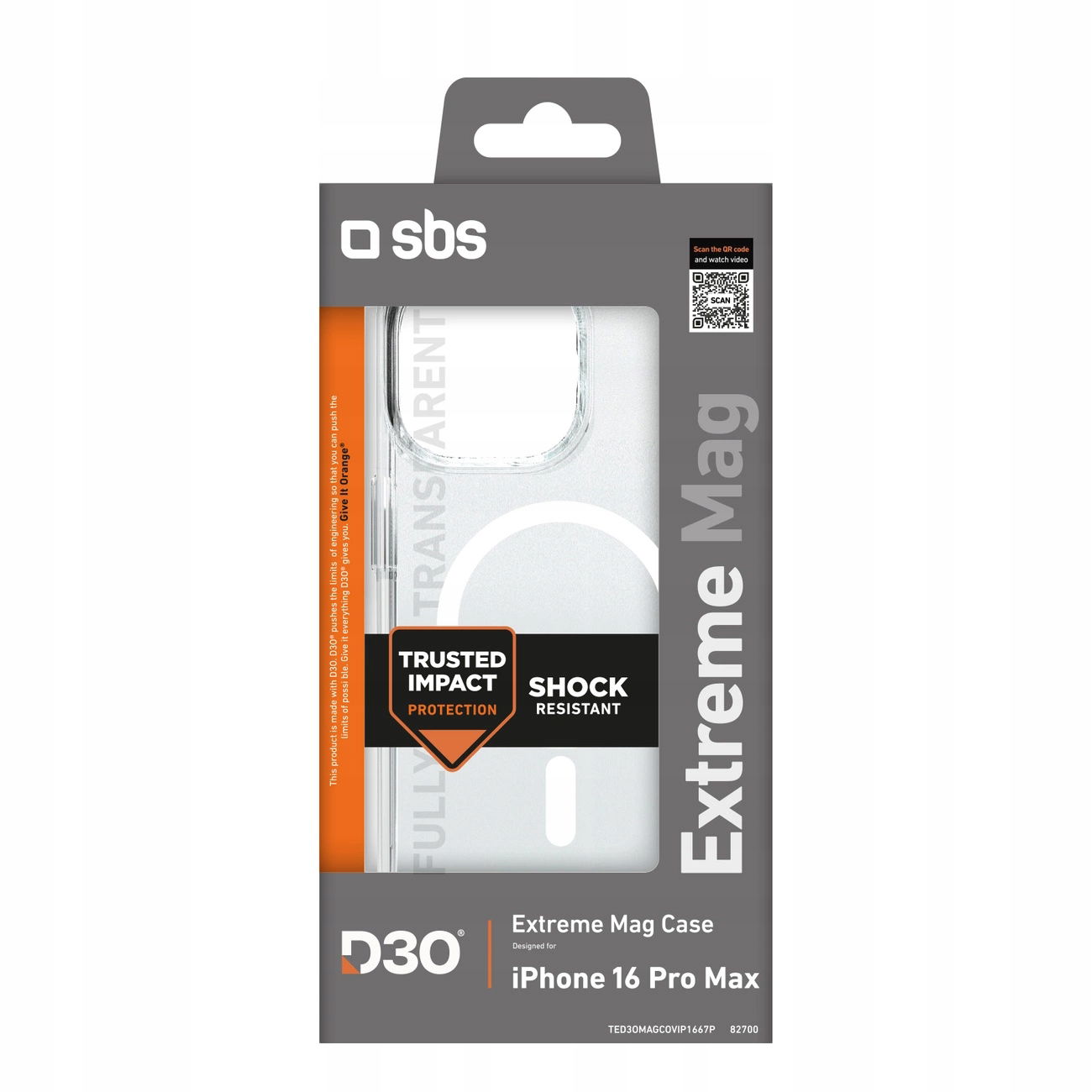 Puzdro Sbs Extreme Mag D3O MagSafe pre iPhone 16 Pro Max priehľadné