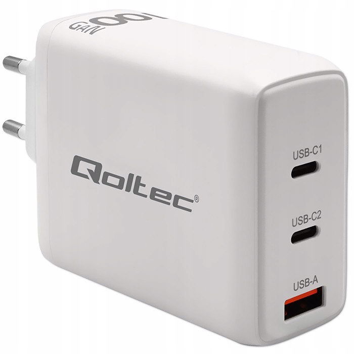 Qoltec Sieťová nabíjačka 100W GaN 5-20V 1.5-3A 2 x Usb-c Pd 1 x Us