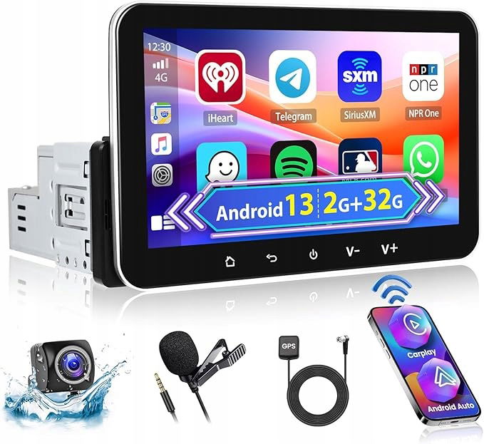 Rádio 1DIN 7" Android 13 2+32GB Carplay Gps Bt WiFi Fm Swc Kamera MIC Eq