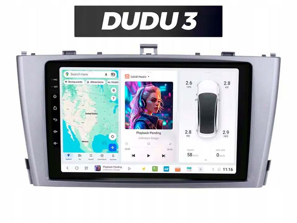 Rádio Android Dudu 3 pre Toyota Avensis 2008-2015 4/64 CarPlay, Bluetooth