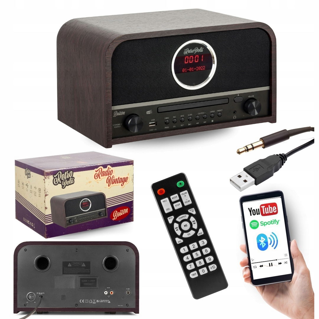Rádio do obývačky Boston sieťové Am/fm Dab+ Digitálne Usb-a Bluetooth CD Led