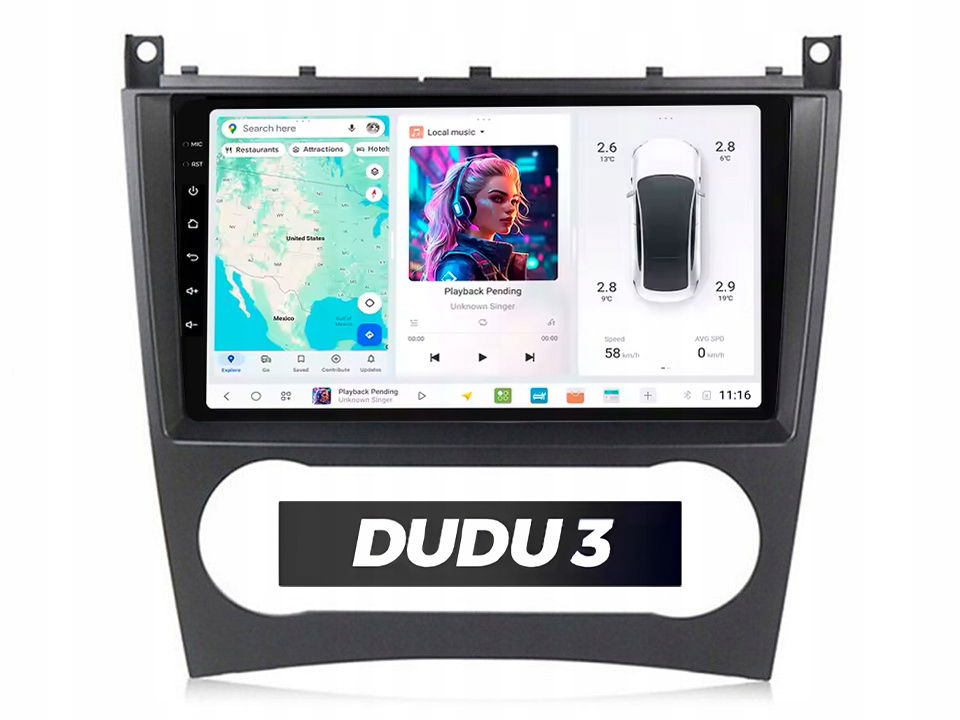 Rádio s Androidom Dudu 3 pre Benz triedy C 2005-2009 4/64 CarPlay, Bluetooth