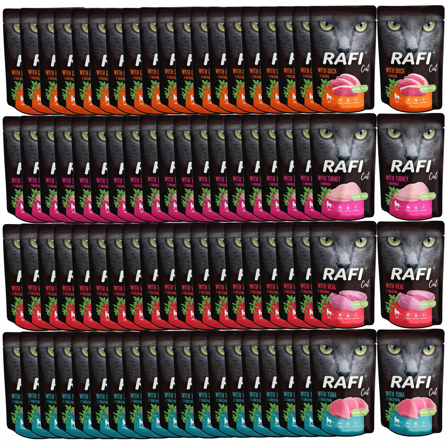 Rafi Cat Vlhké krmivo pre mačky Dolina Noteci mix príchutí 80 x 100 g bez obilnín