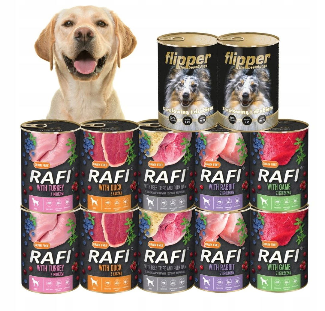Rafi Flipper vlhké krmivo pre psa MIX príchutí 12x400g Dolina Noteci