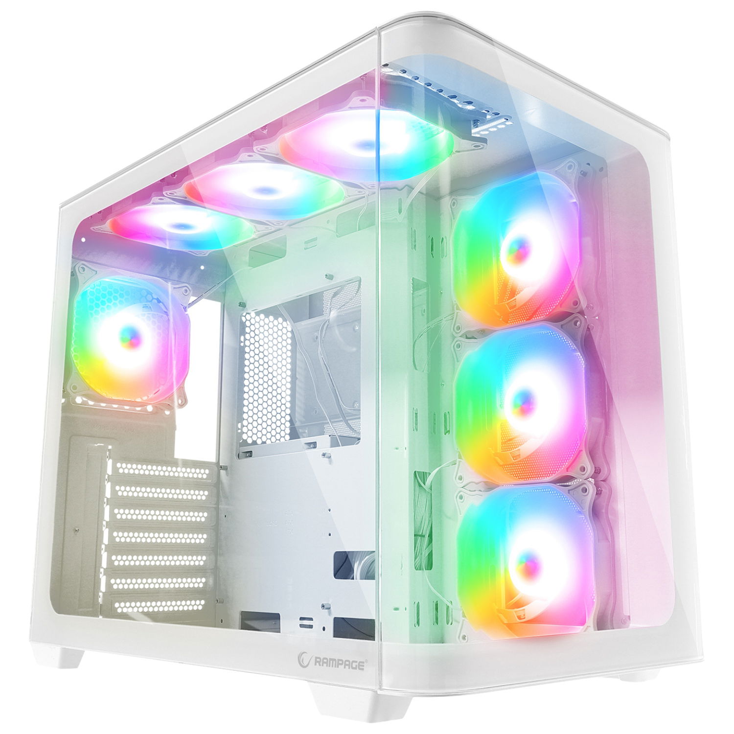 Rampage Loopy Pc skriňa biela 7x ventilátorov Argb Infinity Hub výkonná