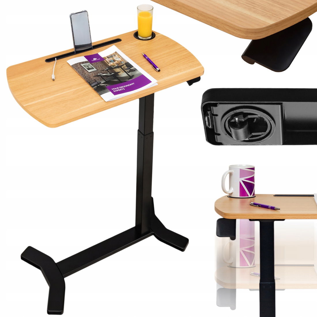 Regulovateľný stolík pod notebook na kolieskach Spacetronik Písací stôl čierny/drevo