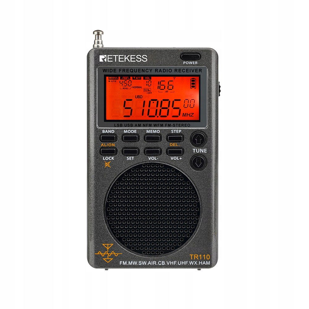 Retekes TR110 Prenosné krátkovlnné rádio Ssb Fm Mw Sw Vhf Uhf