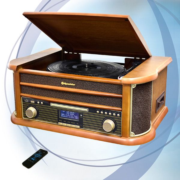 Retro Bluetooth Gramofon CD-MP3 drevený Magnetofón Roadstar HIF-1993D+BT