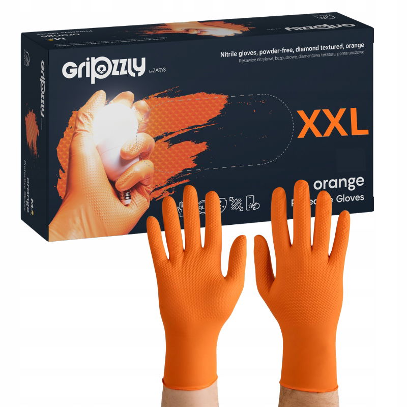 Rukavice Nitrilové Rukavice Gripzzly bez púdru Orange Grip XXL 50 ks