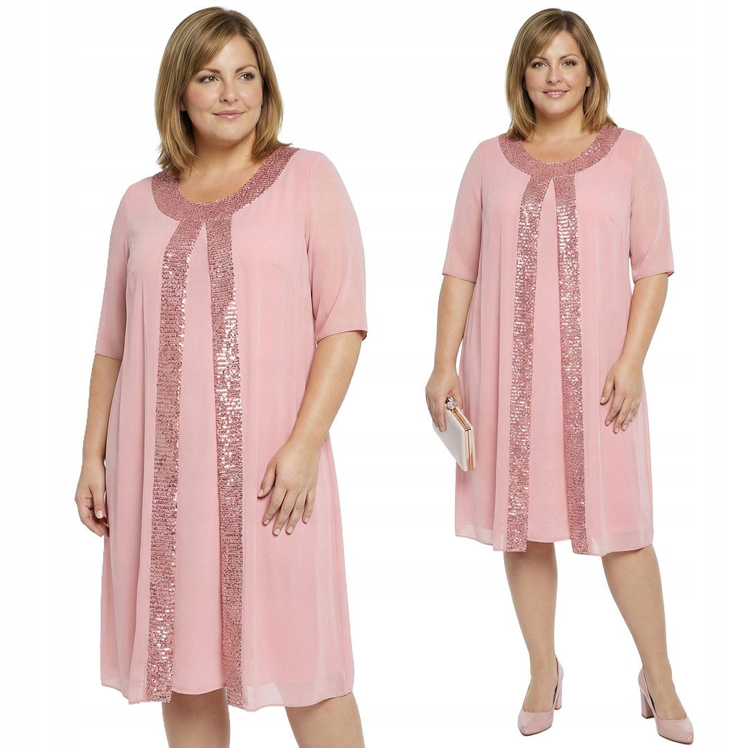 Ružové šaty s flitrami plus size veľkosť 52