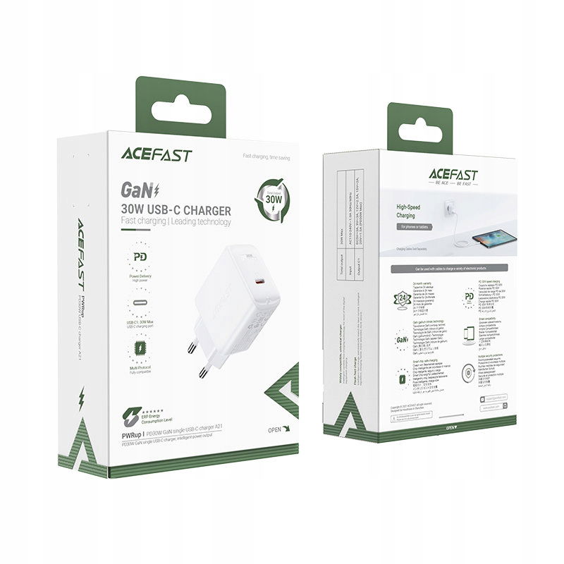 Rýchla Nabíjačka Gan 30W Pd Qc 3.0 Afc Fcp Usb-c Biela Kocka