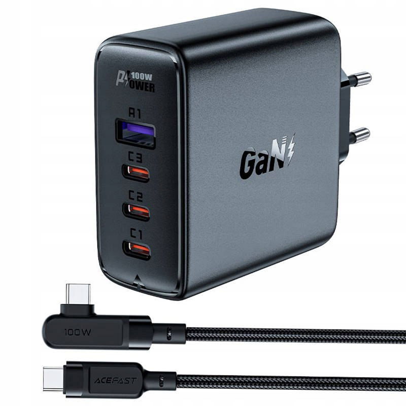 Rýchla nabíjačka GaN 3x Usb-c 1x Usb-a kábel Usb-c 100W 2m čierna