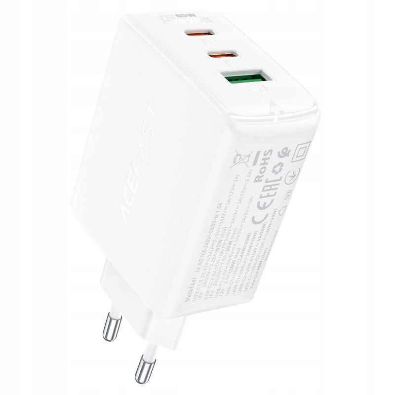 Rýchla Nabíjačka Gan 65W 2XUSB-C Usb-a Power Delivery Biela