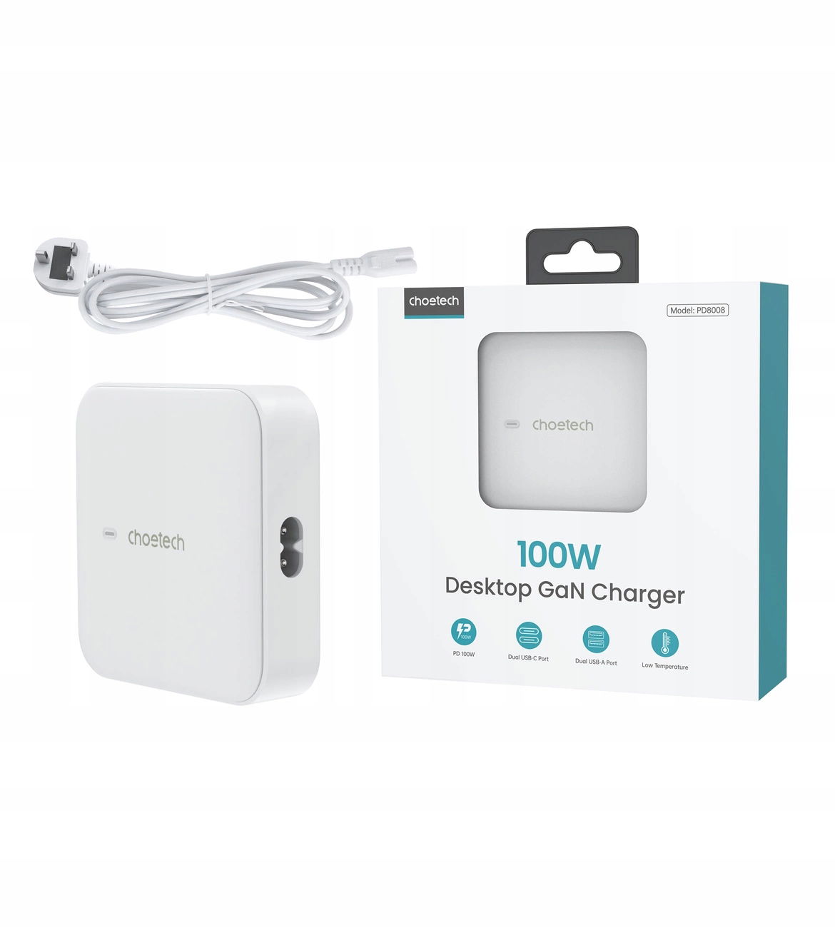 Rýchla nabíjačka GaN Choetech PD8008 100W 2x Usb-a 2x Usb-c bi